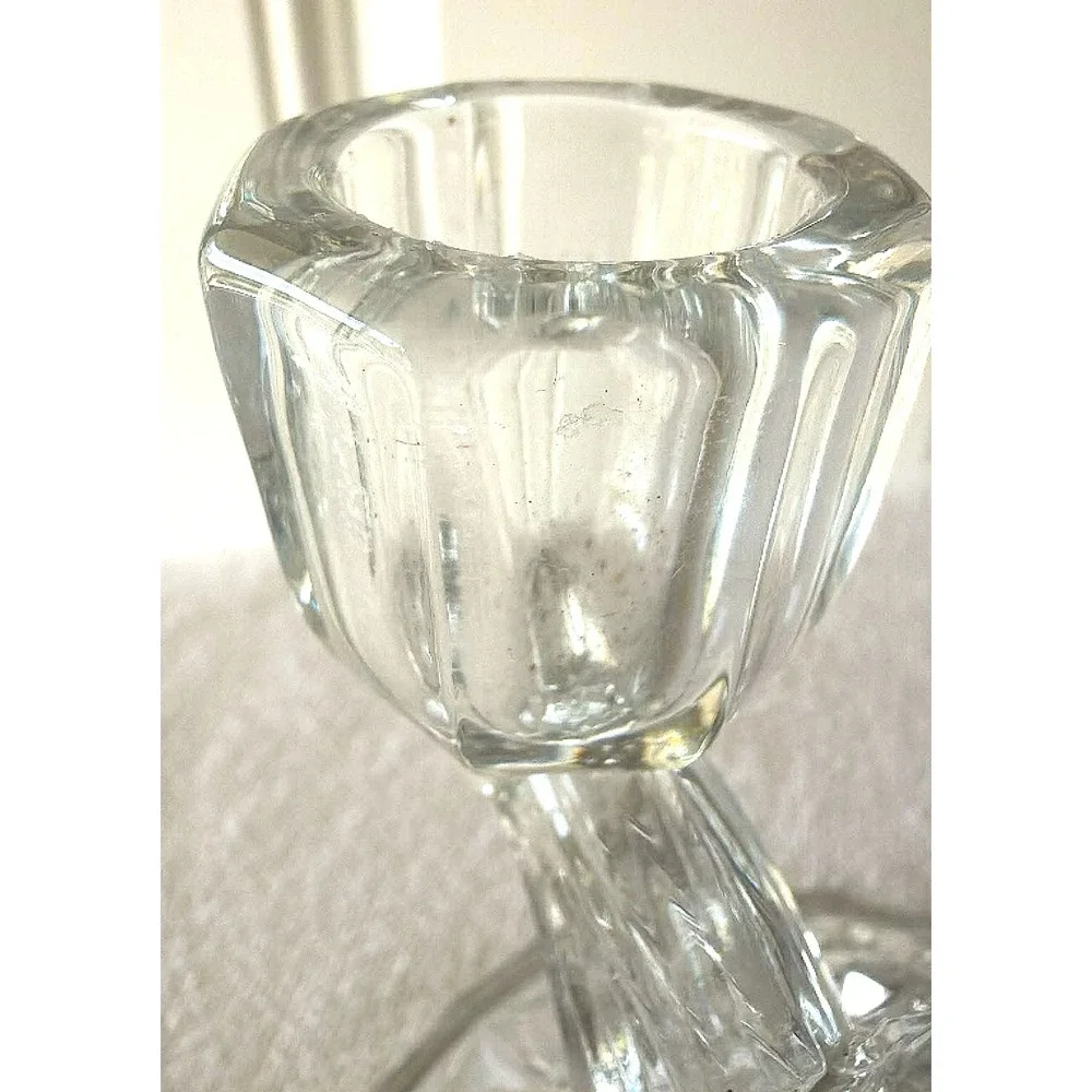 Imperial Glass Double Candlestick Holder Clear EUC Daisy Button Scrolled Arms